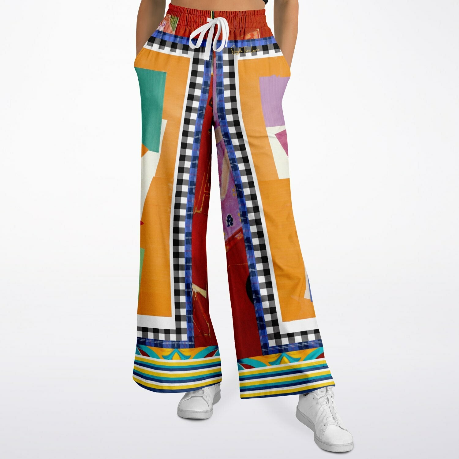 Decorative Figure in Ornamental Patchwork Eco-Poly Wide Leg Pants