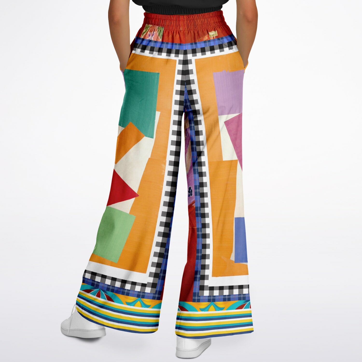 Decorative Figure in Ornamental Patchwork Eco-Poly Wide Leg Pants