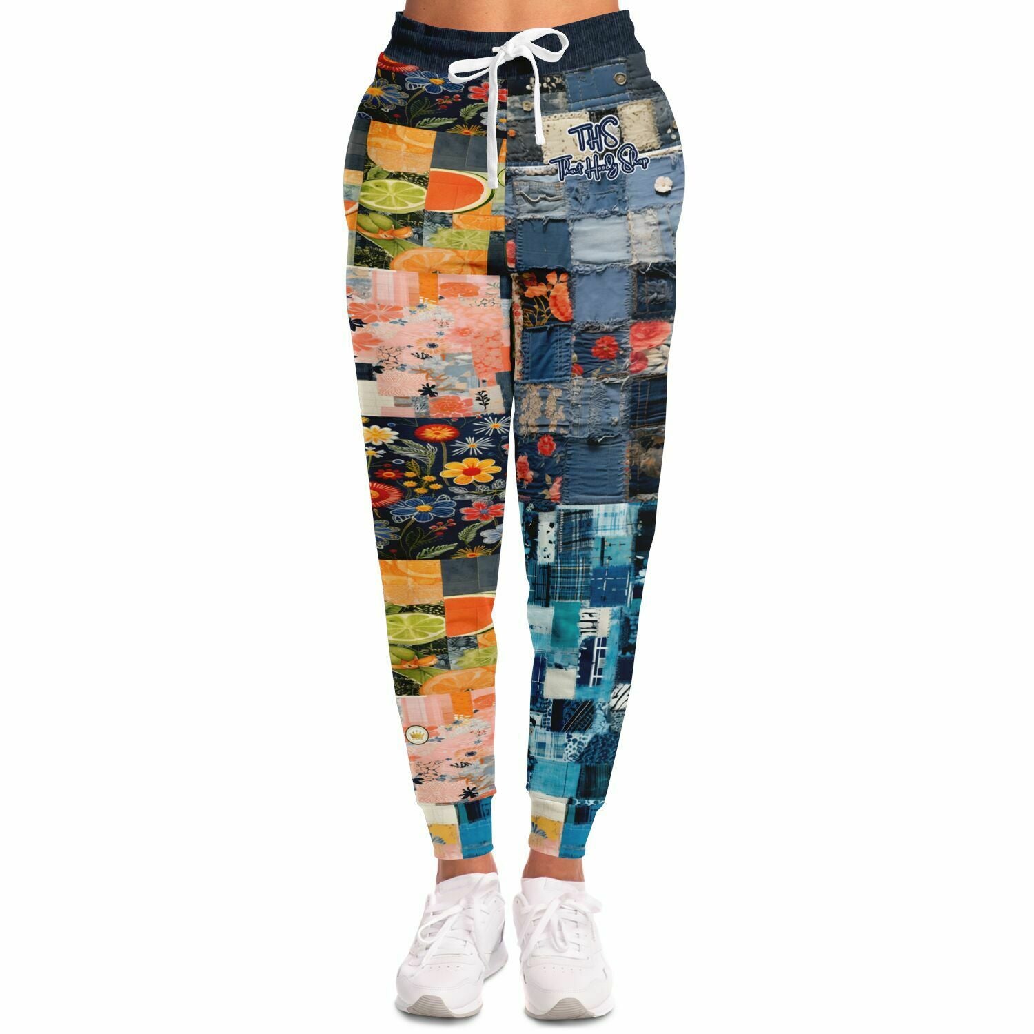 Devine Feminine Denim Patchwork Print Eco-Poly Unisex Joggers