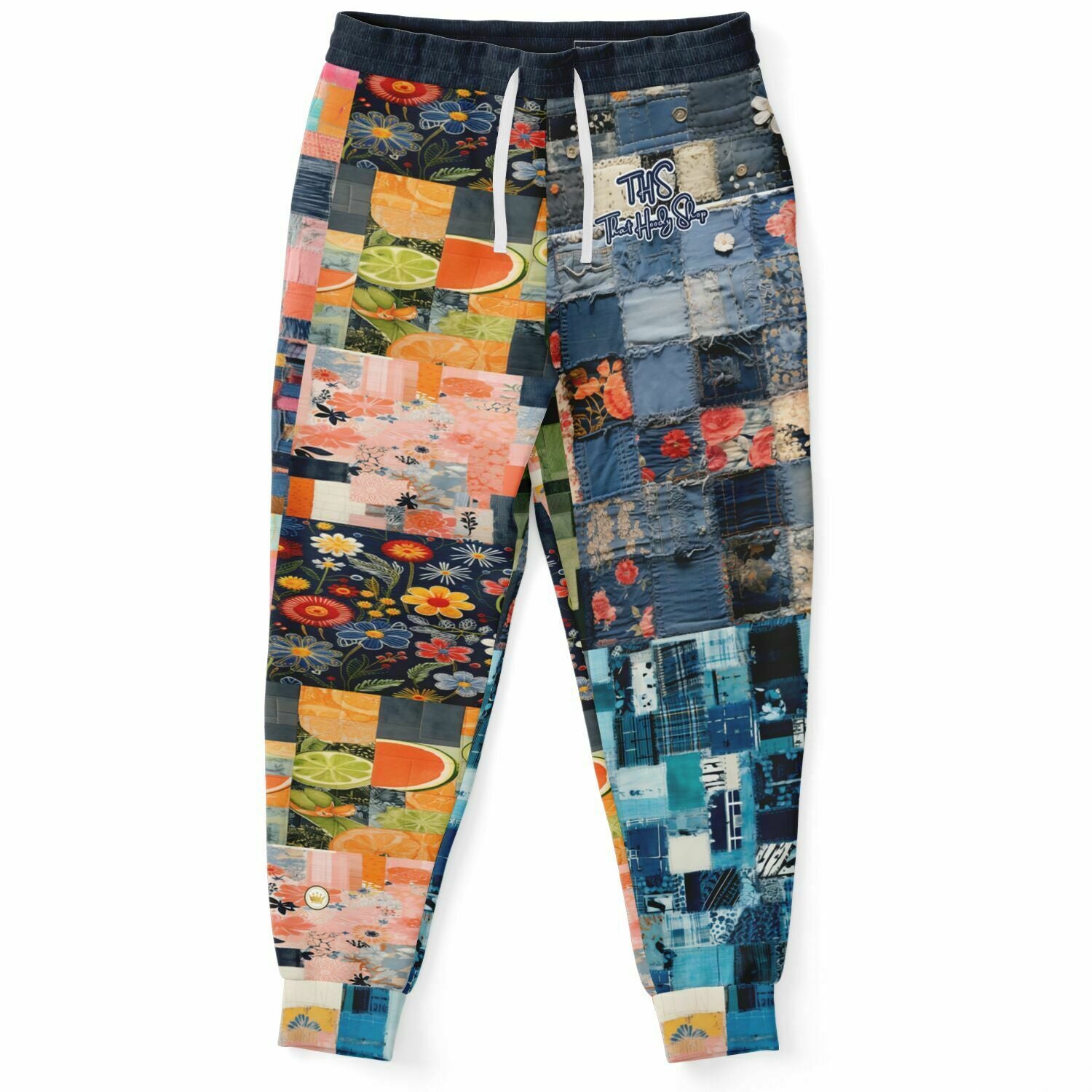 Devine Feminine Denim Patchwork Print Eco-Poly Unisex Joggers