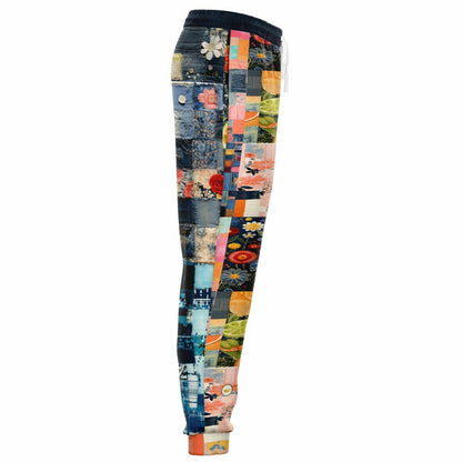 Devine Feminine Denim Patchwork Print Eco-Poly Unisex Joggers