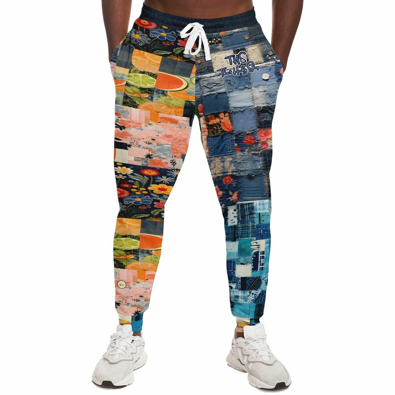 Devine Feminine Denim Patchwork Print Eco-Poly Unisex Joggers