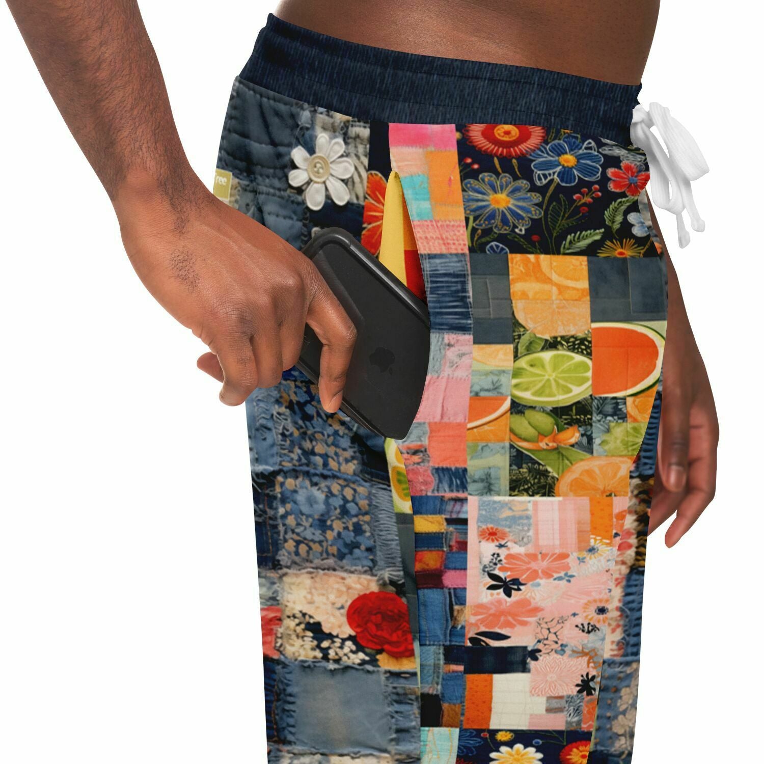 Devine Feminine Denim Patchwork Print Eco-Poly Unisex Joggers