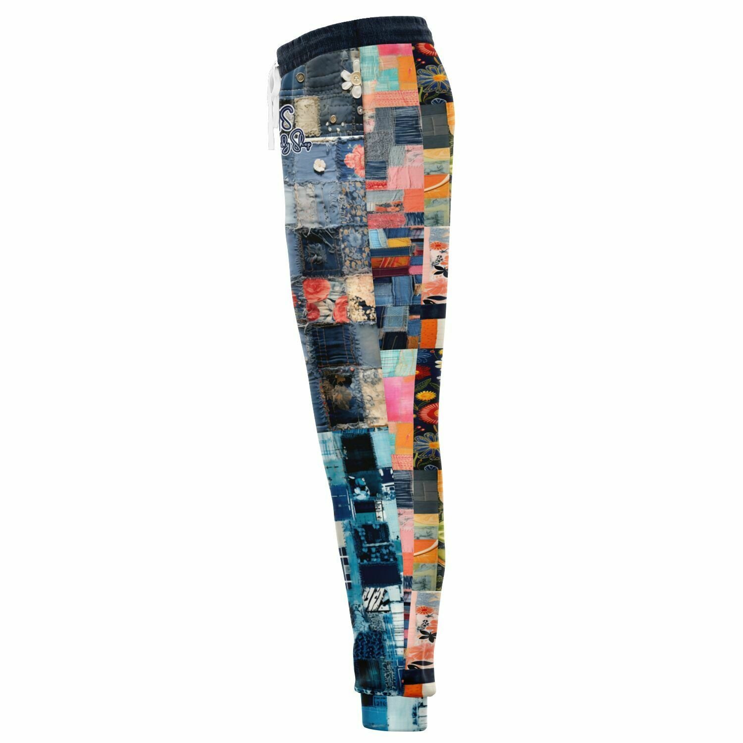 Devine Feminine Denim Patchwork Print Eco-Poly Unisex Joggers