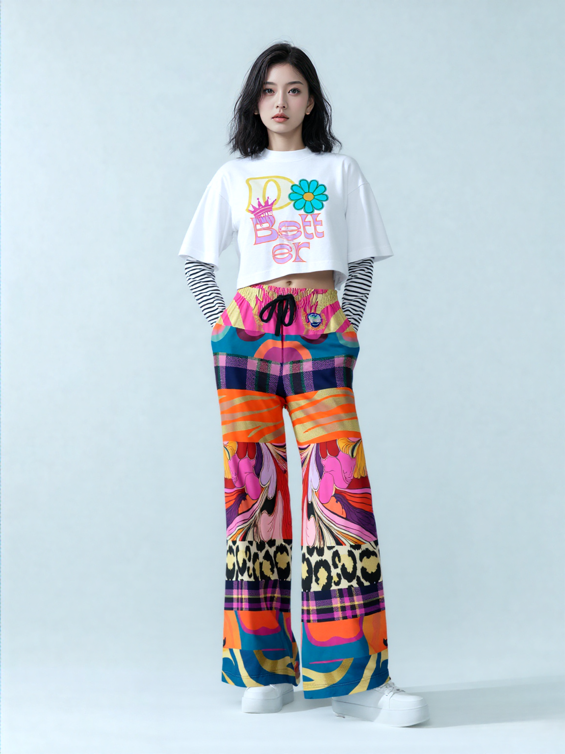Release the Krakken Patchwork Eco-Poly Wide Leg Pants