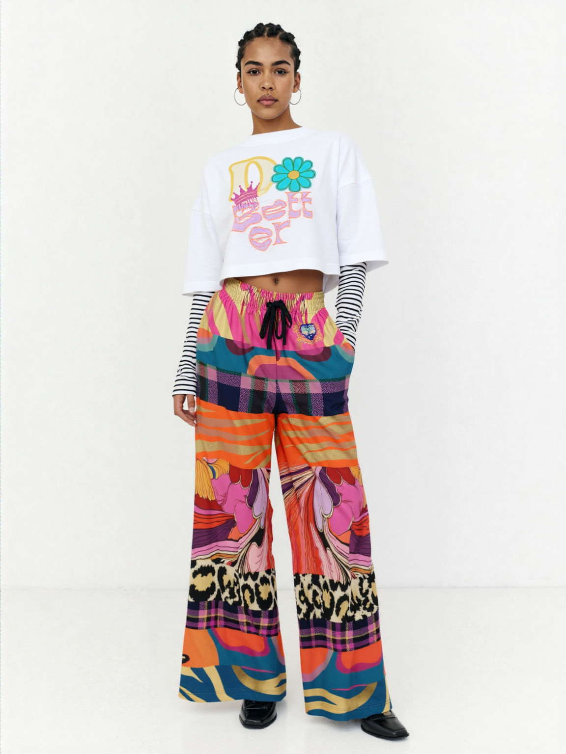 Release the Krakken Patchwork Eco-Poly Wide Leg Pants