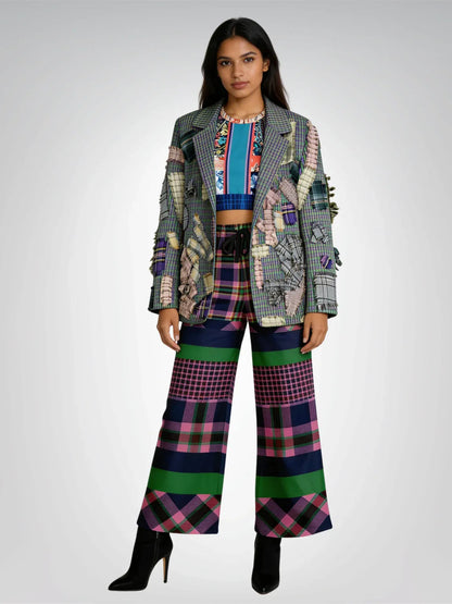 Purple Passion Plaid Rugby Stripe Eco-Poly Wide Leg Pants