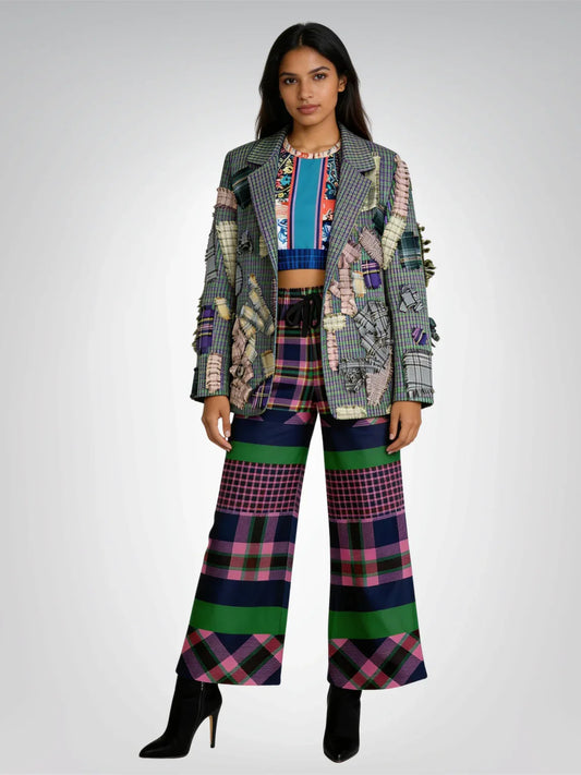 Purple Passion Plaid Rugby Stripe Eco-Poly Wide Leg Pants