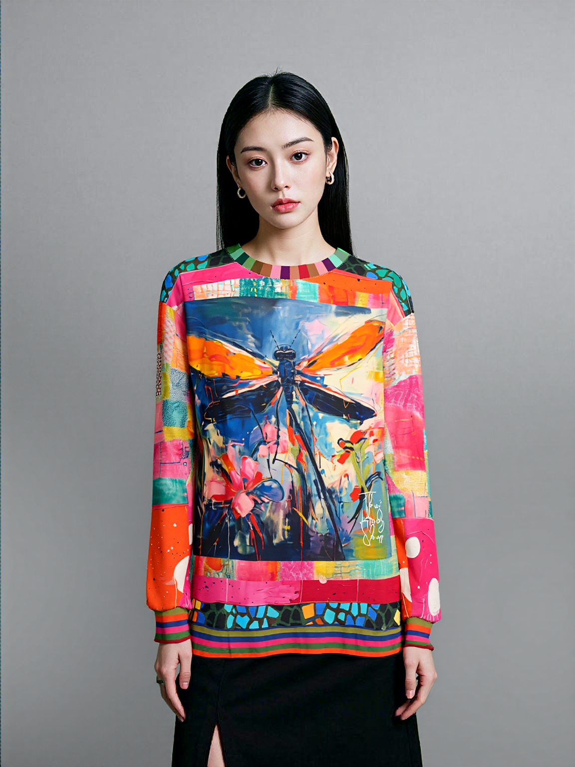 Dragonfly in Garden Floral Print Unisex Sweatshirt (Gold Label)