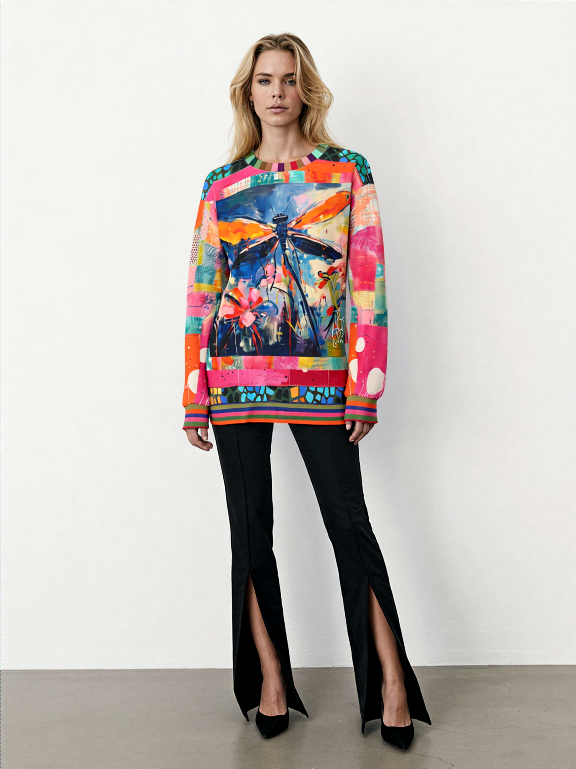 Dragonfly in Garden Floral Print Unisex Sweatshirt (Gold Label)