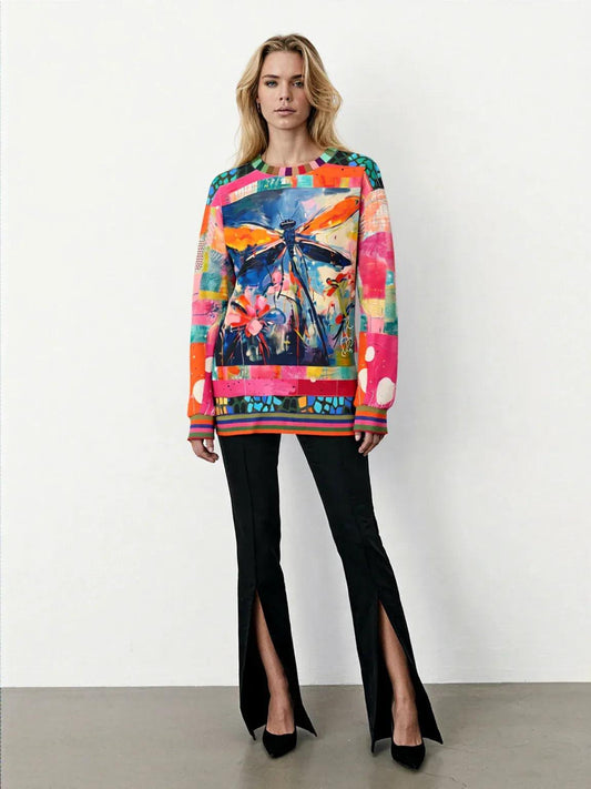 Dragonfly in Garden Floral Print Unisex Sweatshirt (Gold Label)
