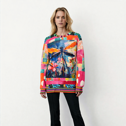 Dragonfly in Garden Floral Print Unisex Sweatshirt (Gold Label)