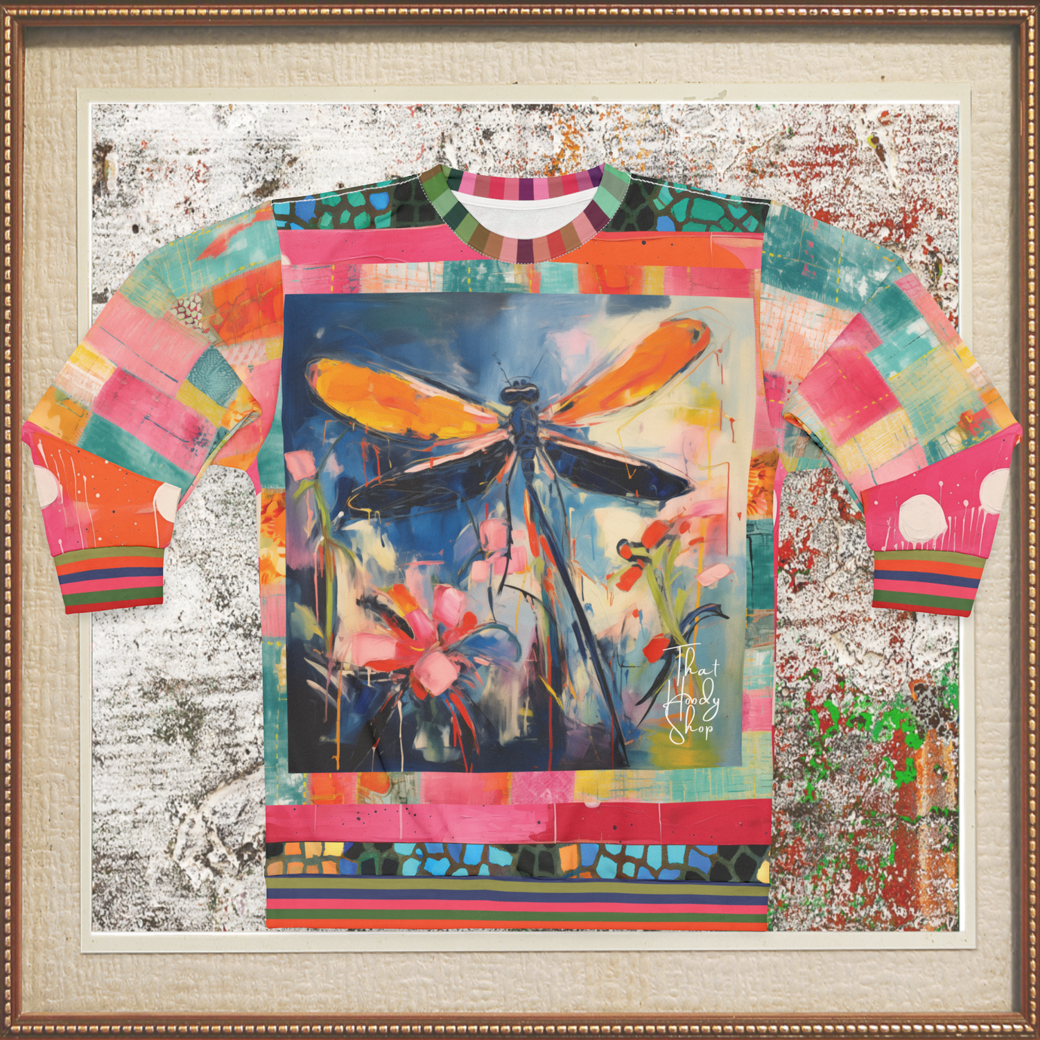 Dragonfly in Garden Floral Print Unisex Sweatshirt (Gold Label)