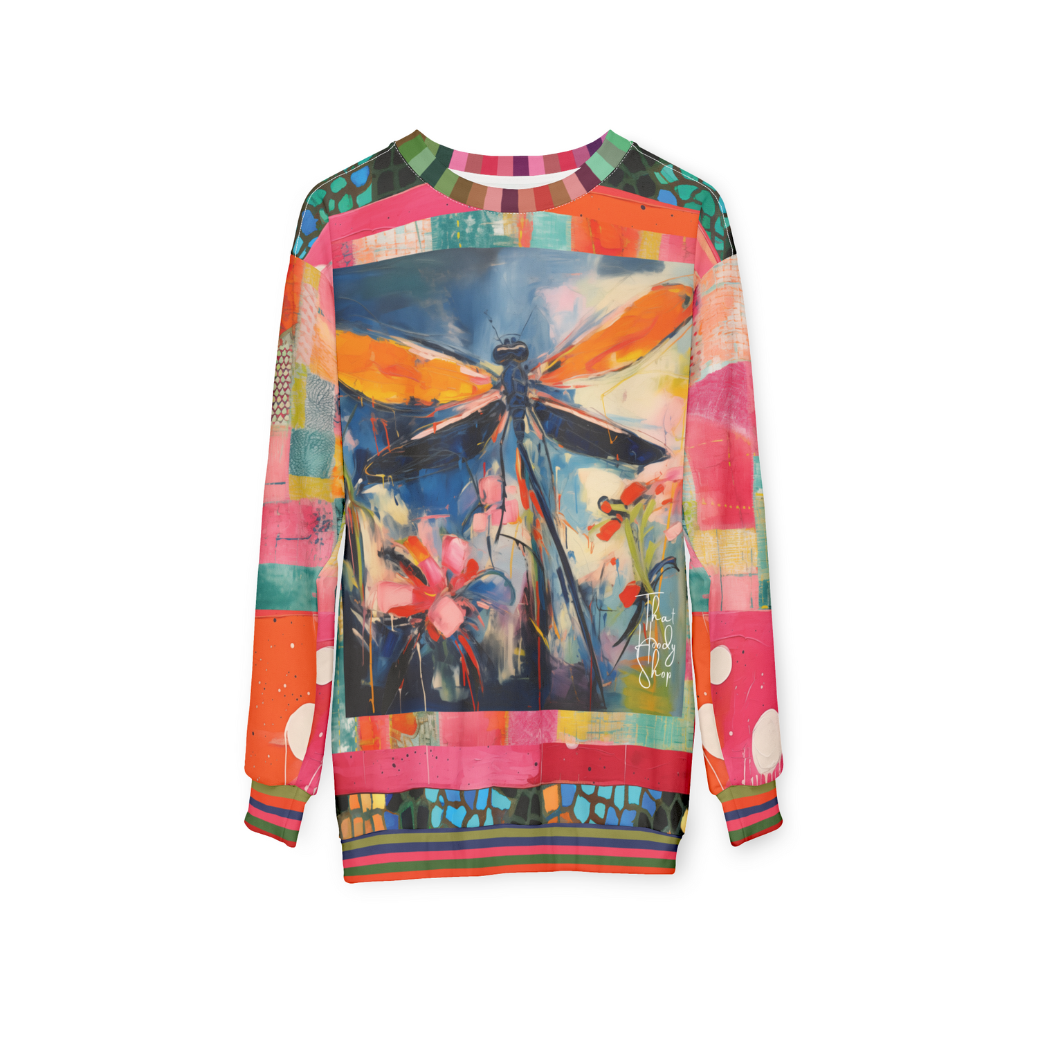 Dragonfly in Garden Floral Print Unisex Sweatshirt (Gold Label)