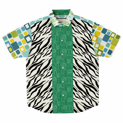 Dynamic Blue and Zebra Short Sleeve Button Down Shirt