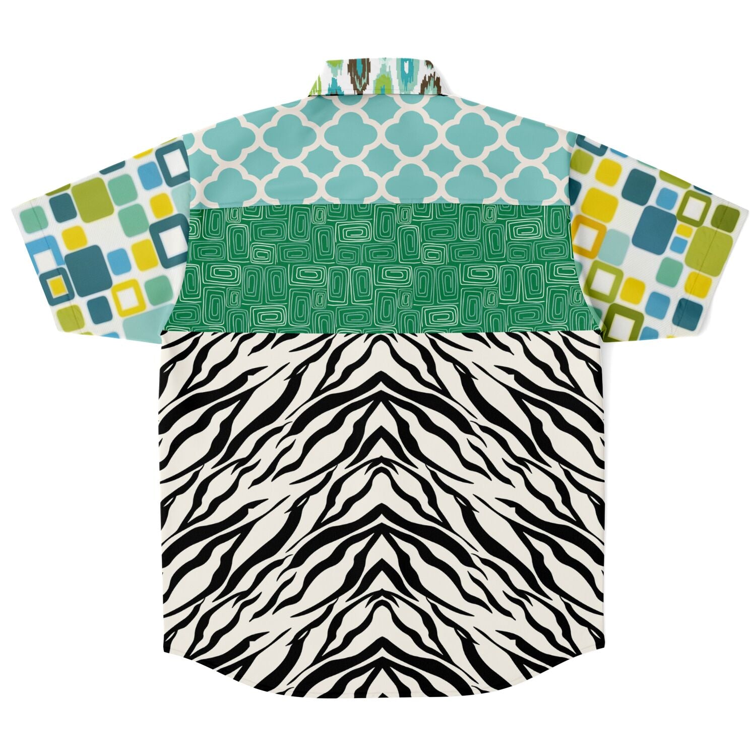 Dynamic Blue and Zebra Short Sleeve Button Down Shirt