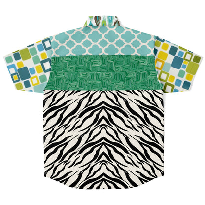 Dynamic Blue and Zebra Short Sleeve Button Down Shirt
