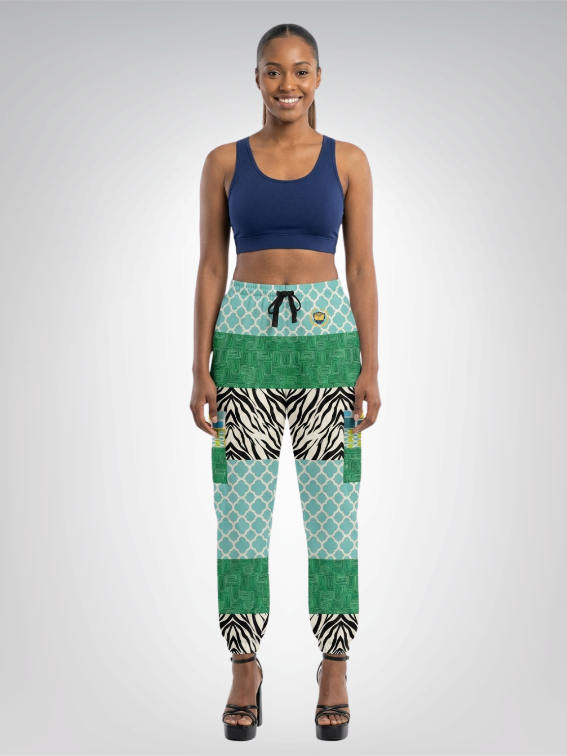 Dynamic Blue and Zebra Eco-Poly Cargo Joggers