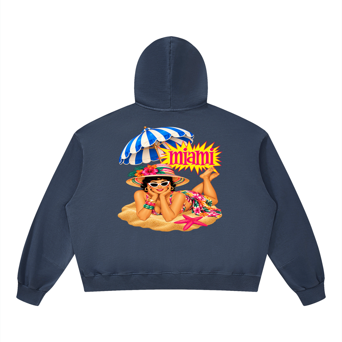Miami Beach Girl on Vacation Unisex Boxy Vintage Washed Hoodie