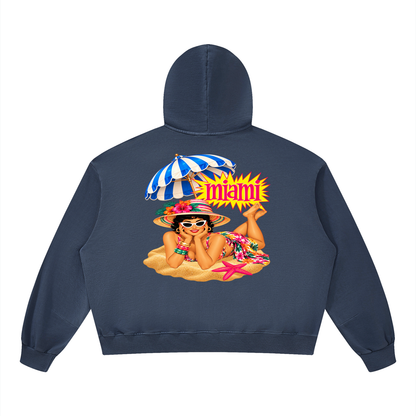 Miami Beach Girl on Vacation Unisex Boxy Vintage Washed Hoodie