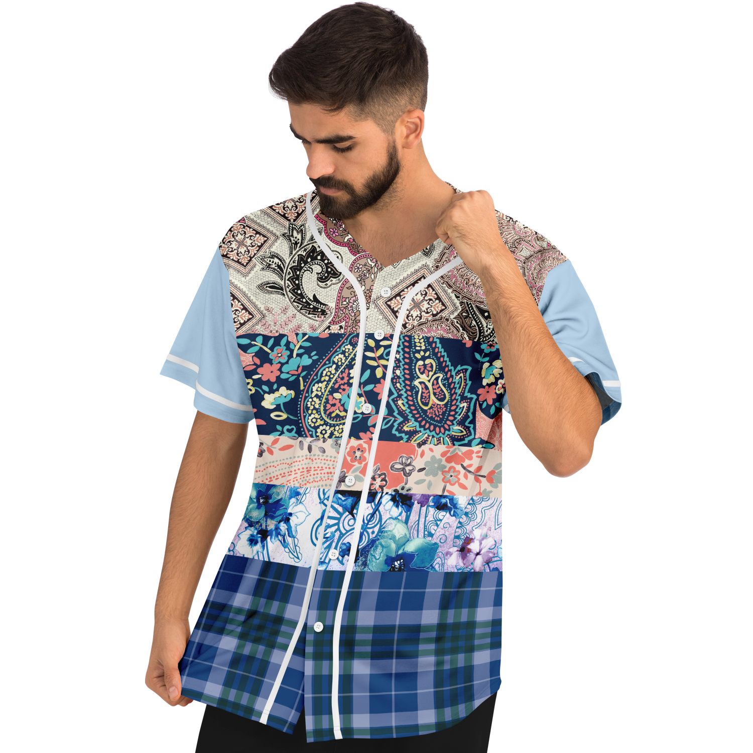 Dolores Park Paisley Print Short Sleeve Eco-Poly Baseball Jersey