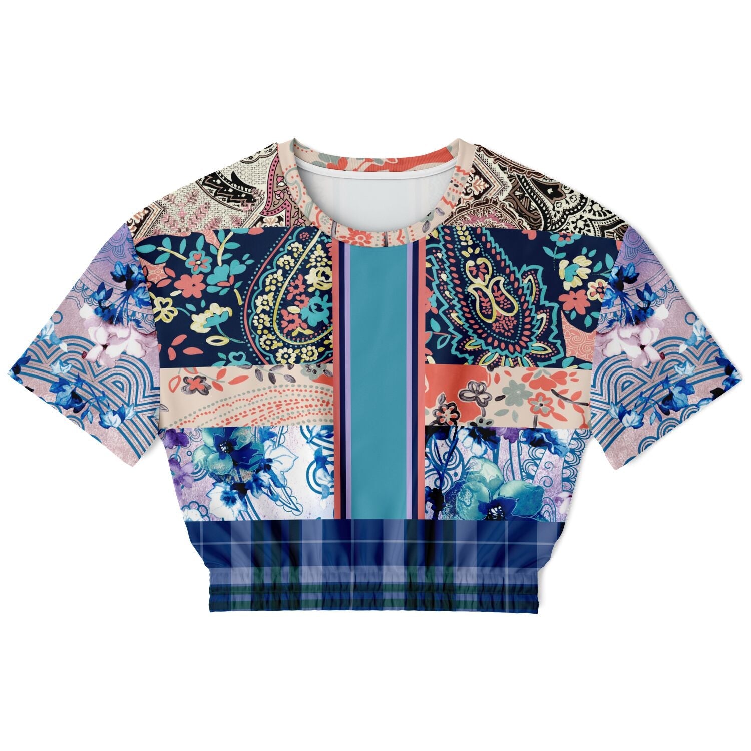 Dolores Park Paisley Plaid Eco-Poly Short Sleeve Cropped Pullover