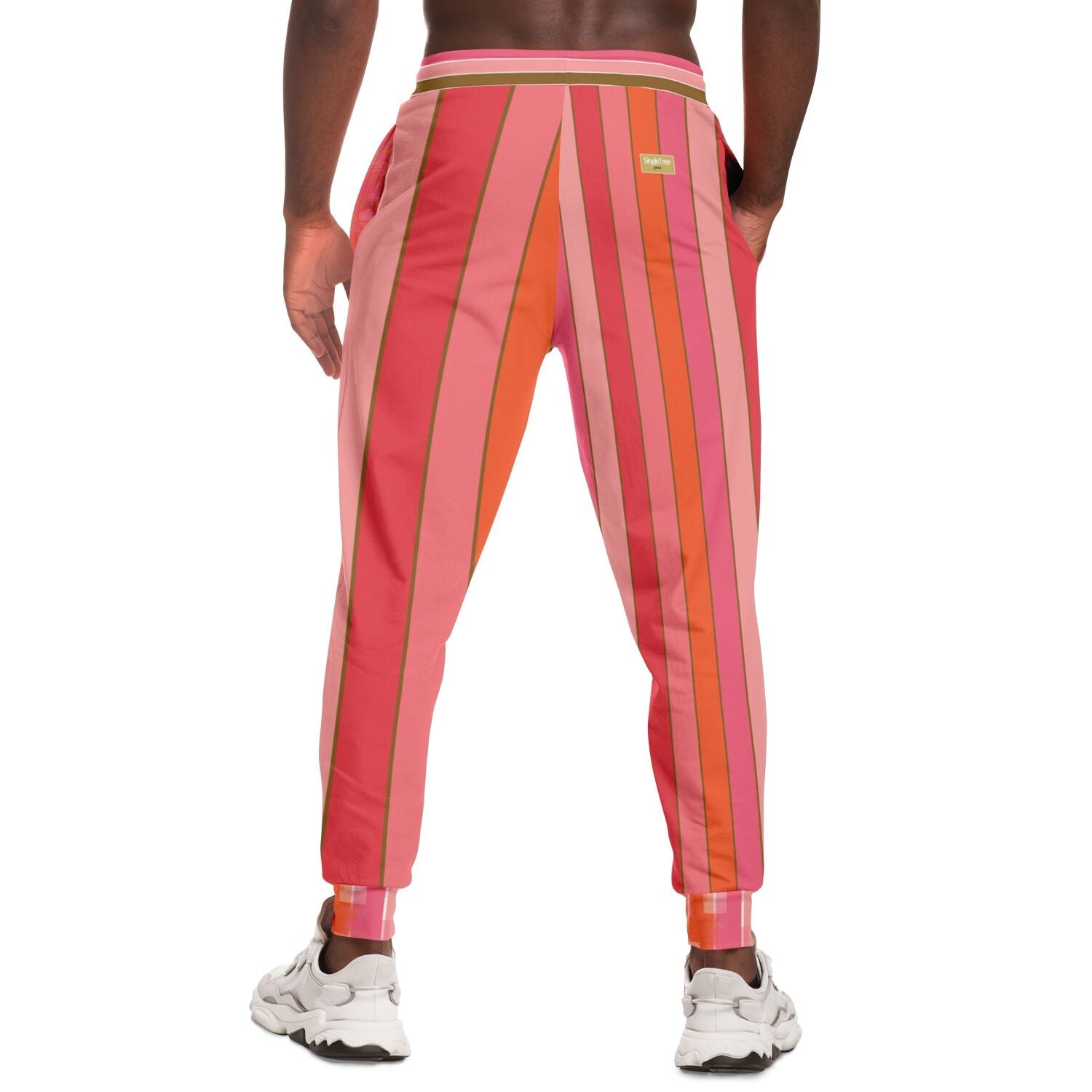 Coral Lipstick Rugby Stripe Eco-Poly Unisex Joggers