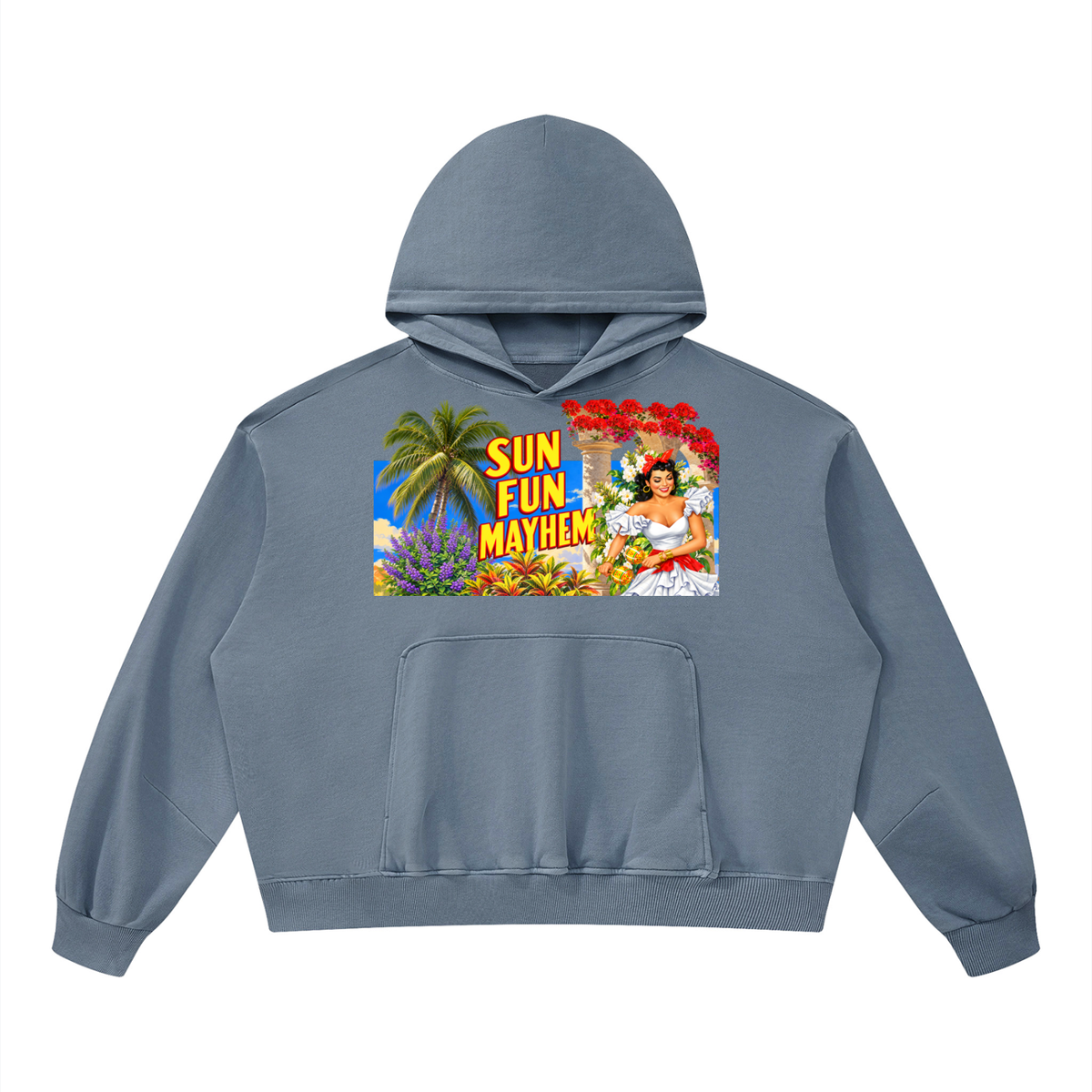 Sun Fun Mayhem in Cuba Unisex Boxy Vintage Washed Hoodie