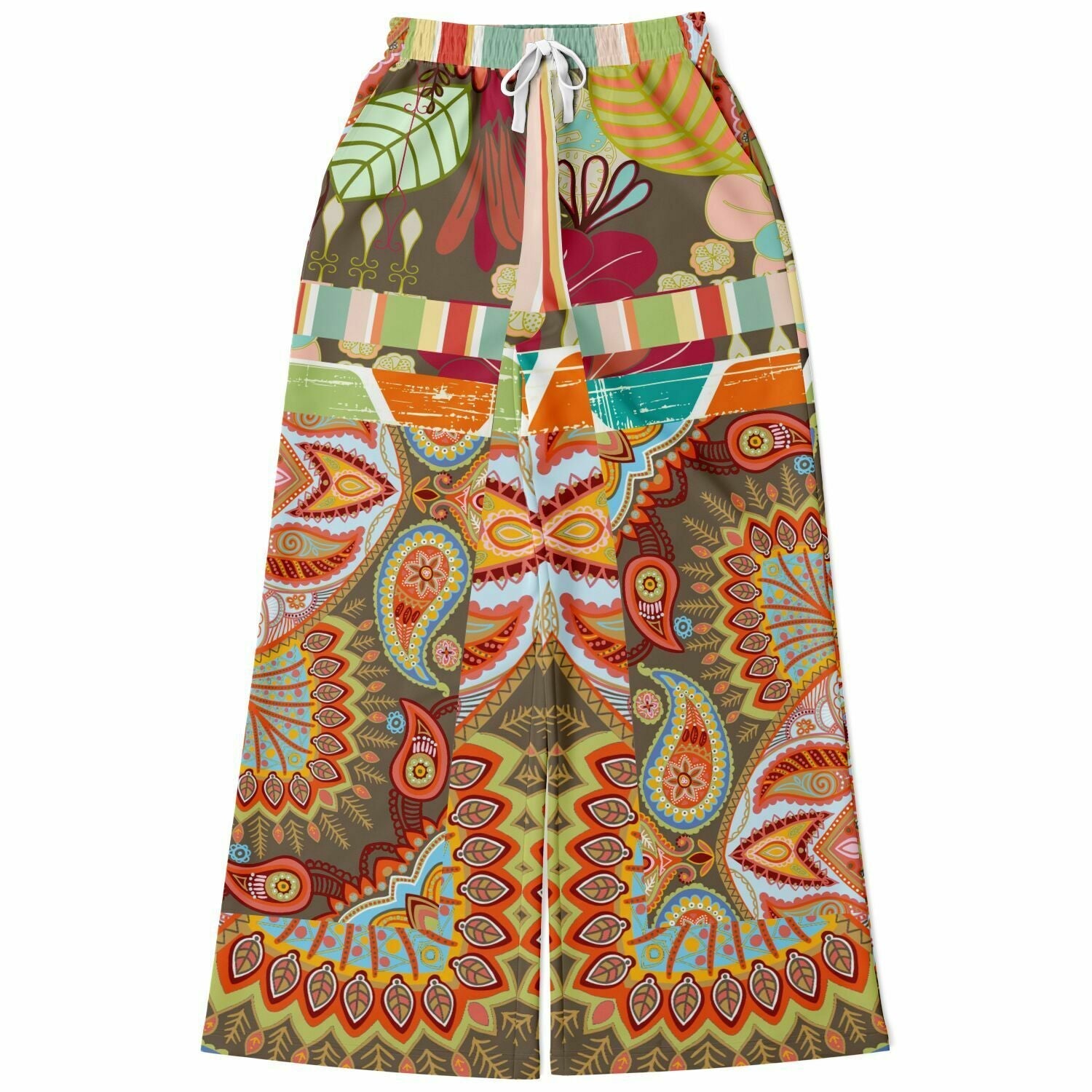 Wyatt Earth Retro 70s Paisley Print Wide Leg Pants