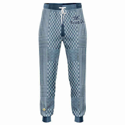 Denim Railroad Patchwork Print Eco-Poly Unisex Joggers