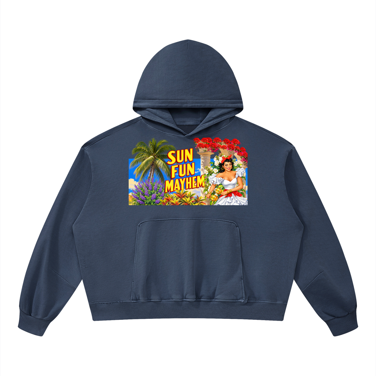 Sun Fun Mayhem in Cuba Unisex Boxy Vintage Washed Hoodie
