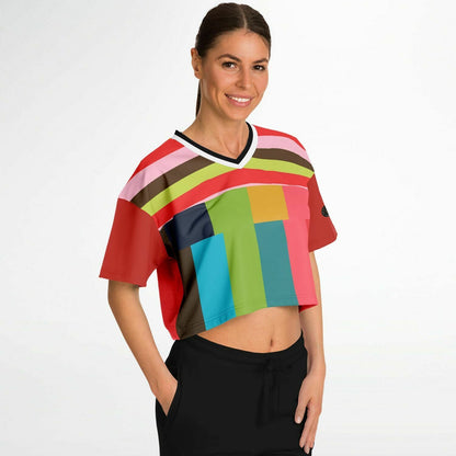 Watermelon Crush Rugby Stripe Eco-Poly V-Neck Crop Jersey