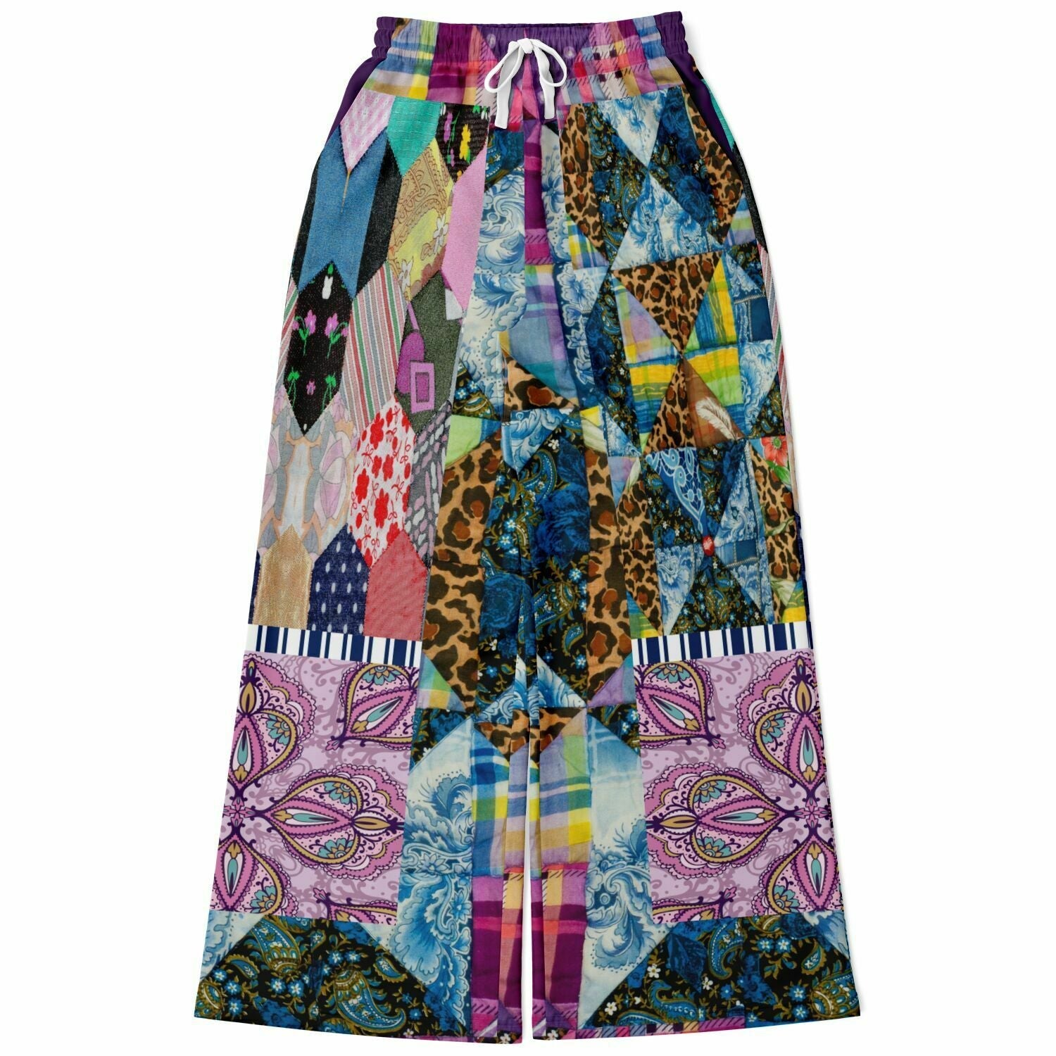 Gypsy Queen Juxtapose Purple Patchwork Quilt Eco-Poly Wide Leg Pants