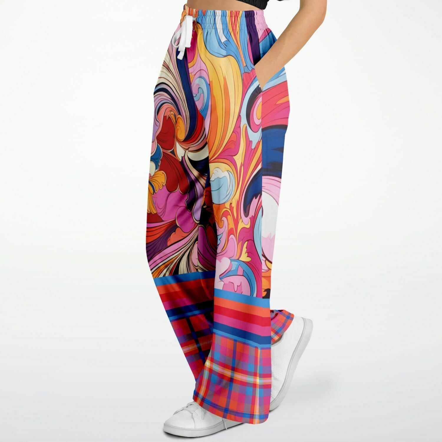 Haight Ashbury Wacky Floral Plaid Paisley Eco-Poly Wide Leg Pants