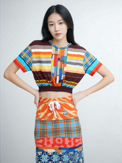 Earth Bound Jovial Rugby Stripe Eco-Poly Short Sleeve Cropped Pullover