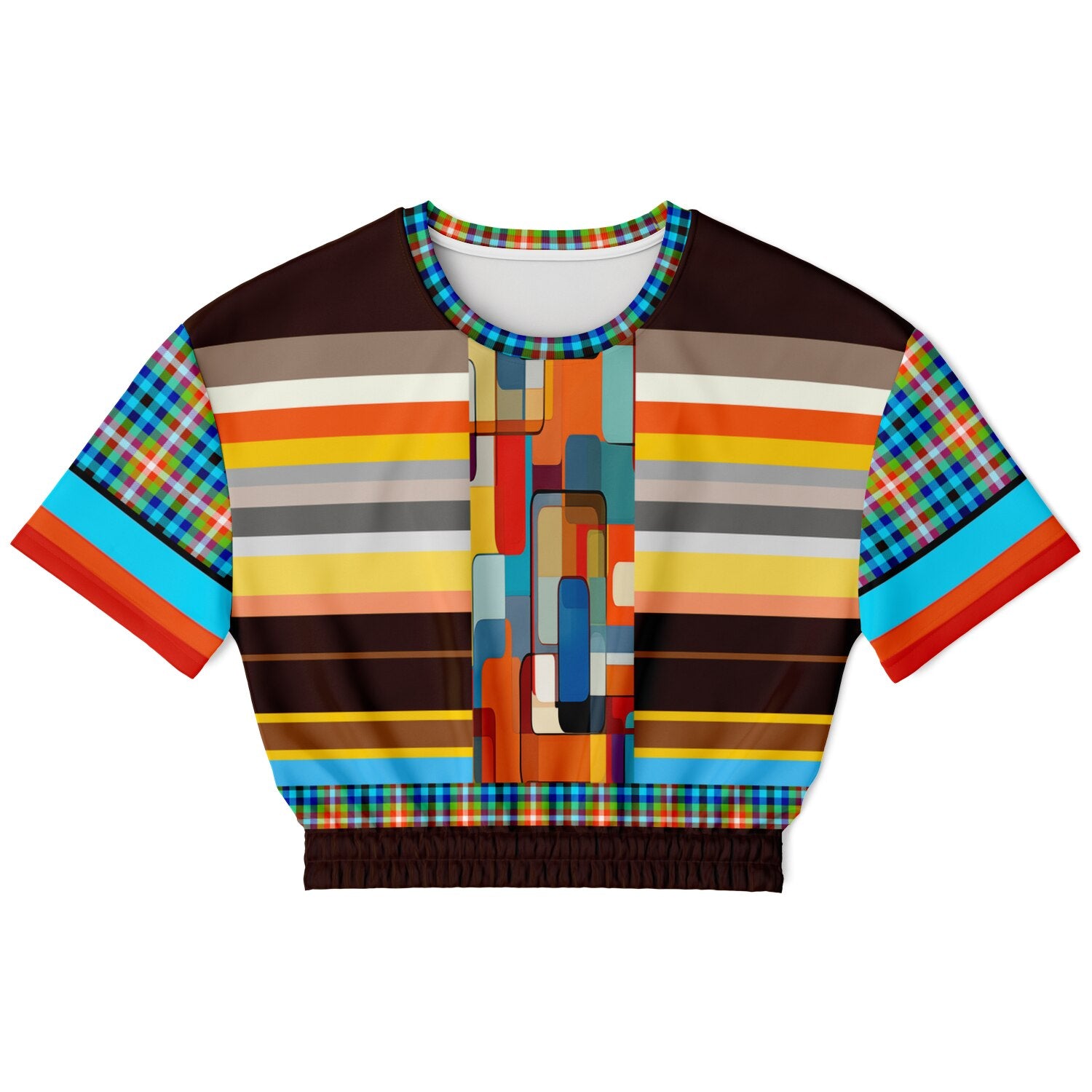 Earth Bound Jovial Rugby Stripe Eco-Poly Short Sleeve Cropped Pullover