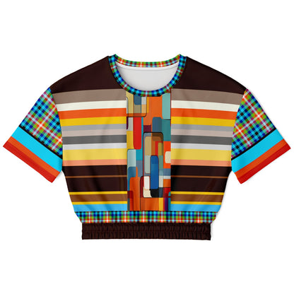 Earth Bound Jovial Rugby Stripe Eco-Poly Short Sleeve Cropped Pullover