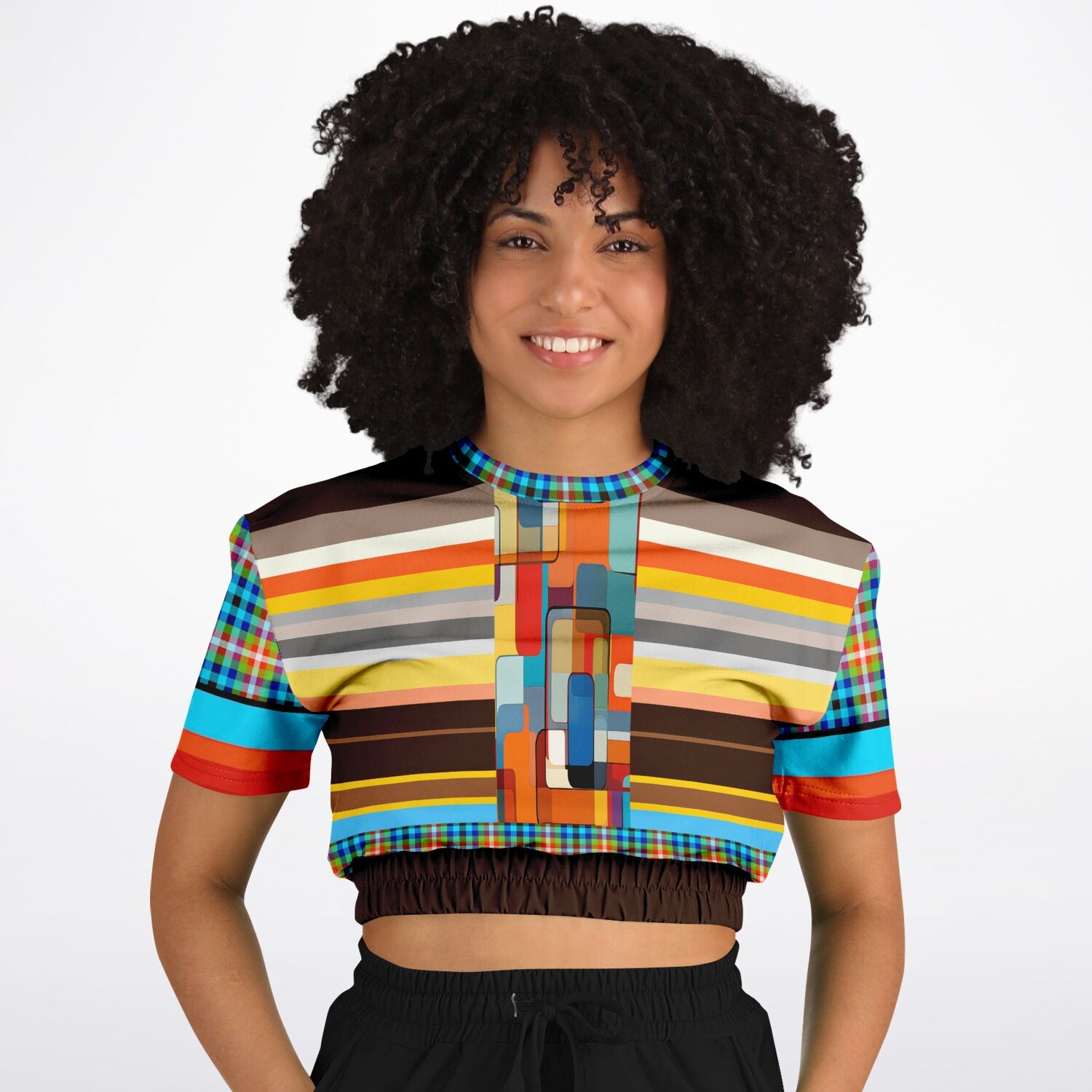 Earth Bound Jovial Rugby Stripe Eco-Poly Short Sleeve Cropped Pullover