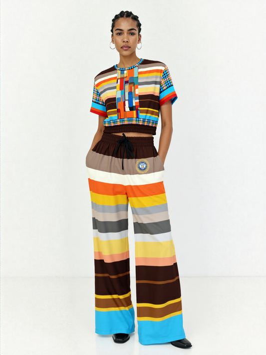Earth Bound Jovial Rugby Stripe Eco-Poly Wide Leg Pants