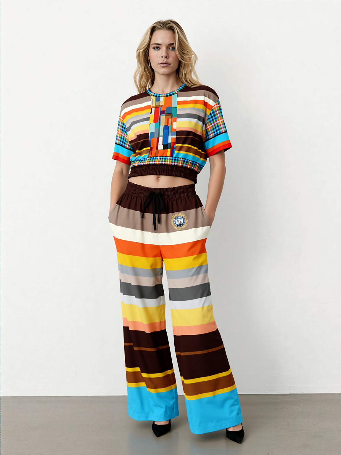 Earth Bound Jovial Rugby Stripe Eco-Poly Short Sleeve Cropped Pullover