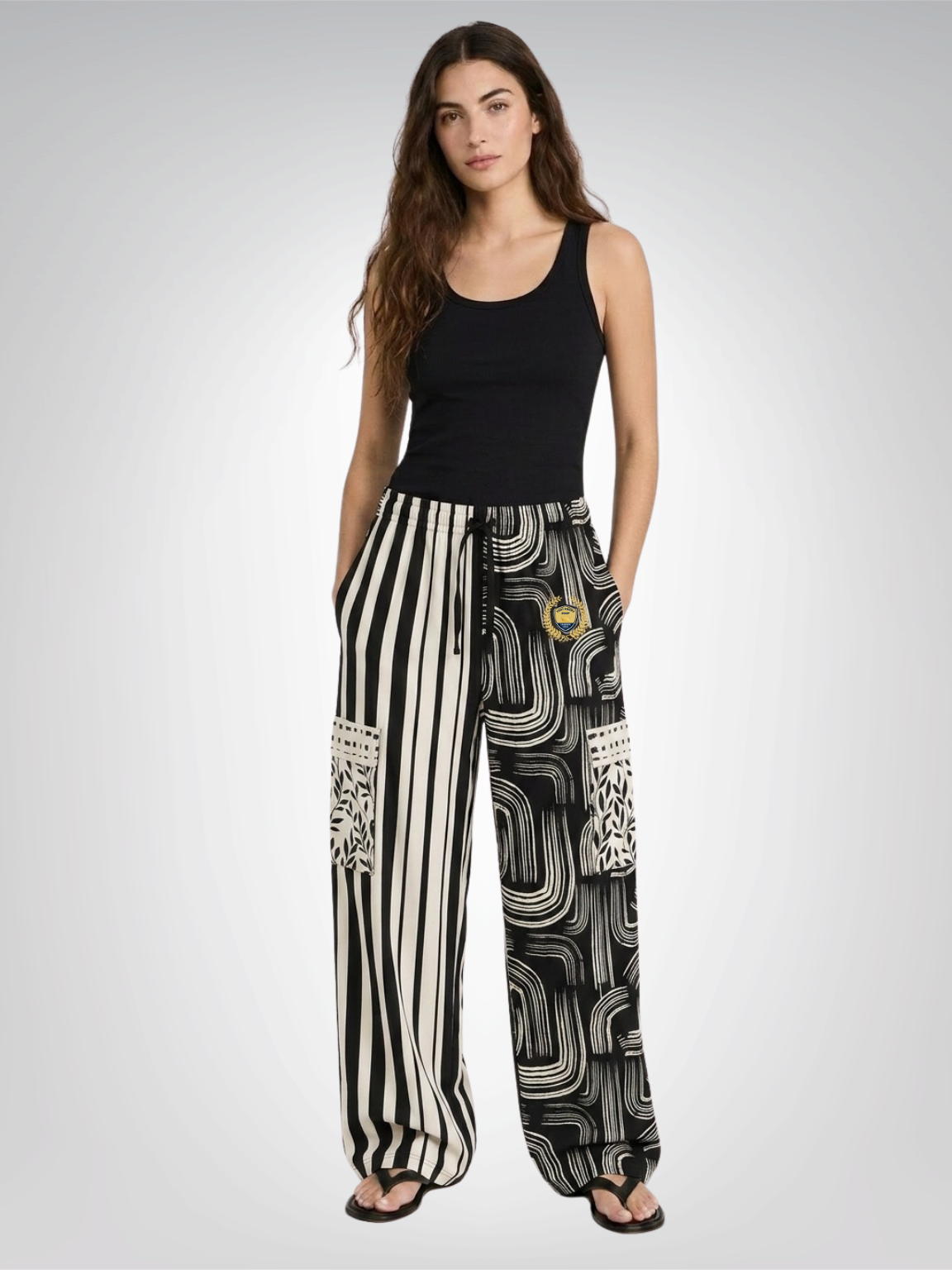 Ebony and Ivory Striped Geo Cargo Pants