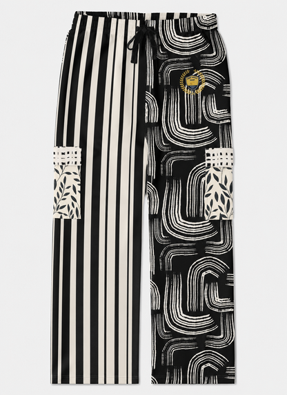 Ebony and Ivory Striped Geo Cargo Pants