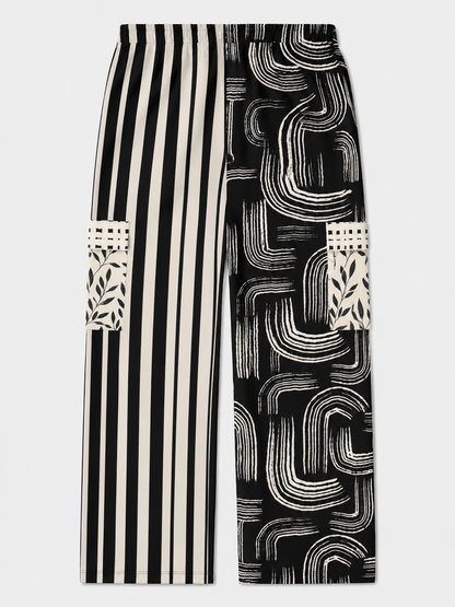 Ebony and Ivory Striped Geo Cargo Pants