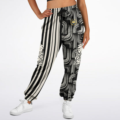 Ebony and Ivory Striped Geo Eco-Poly Cargo Joggers