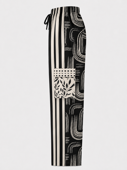Ebony and Ivory Striped Geo Cargo Pants