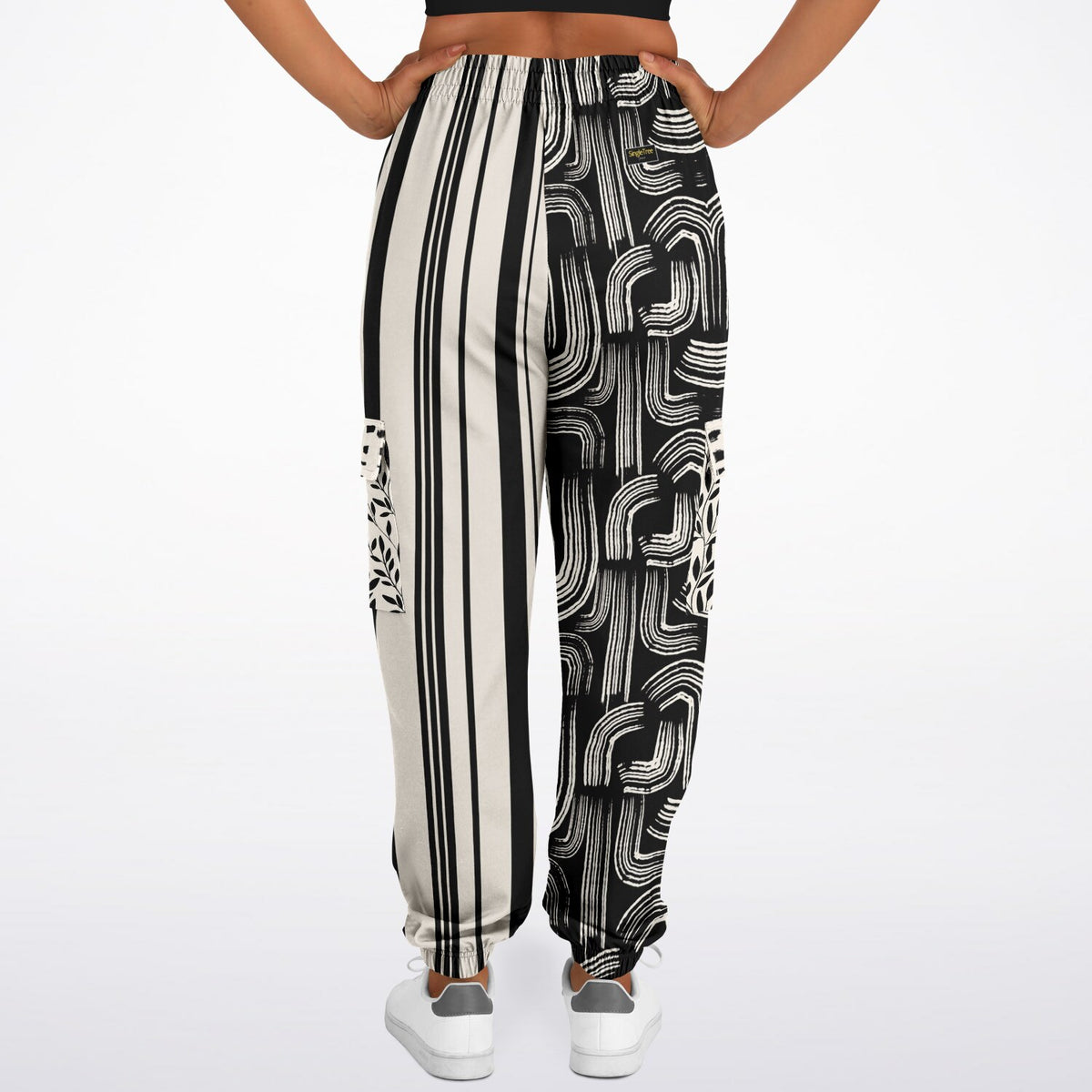 Ebony and Ivory Striped Geo Eco-Poly Cargo Joggers