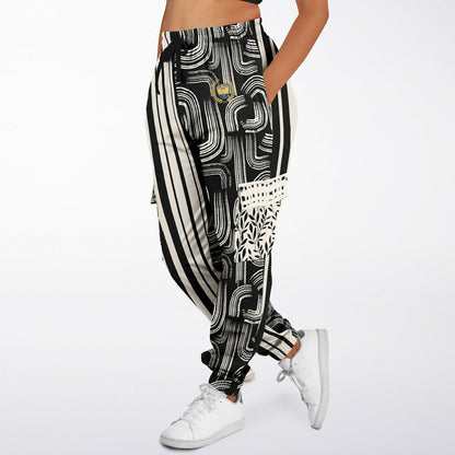 Ebony and Ivory Striped Geo Eco-Poly Cargo Joggers