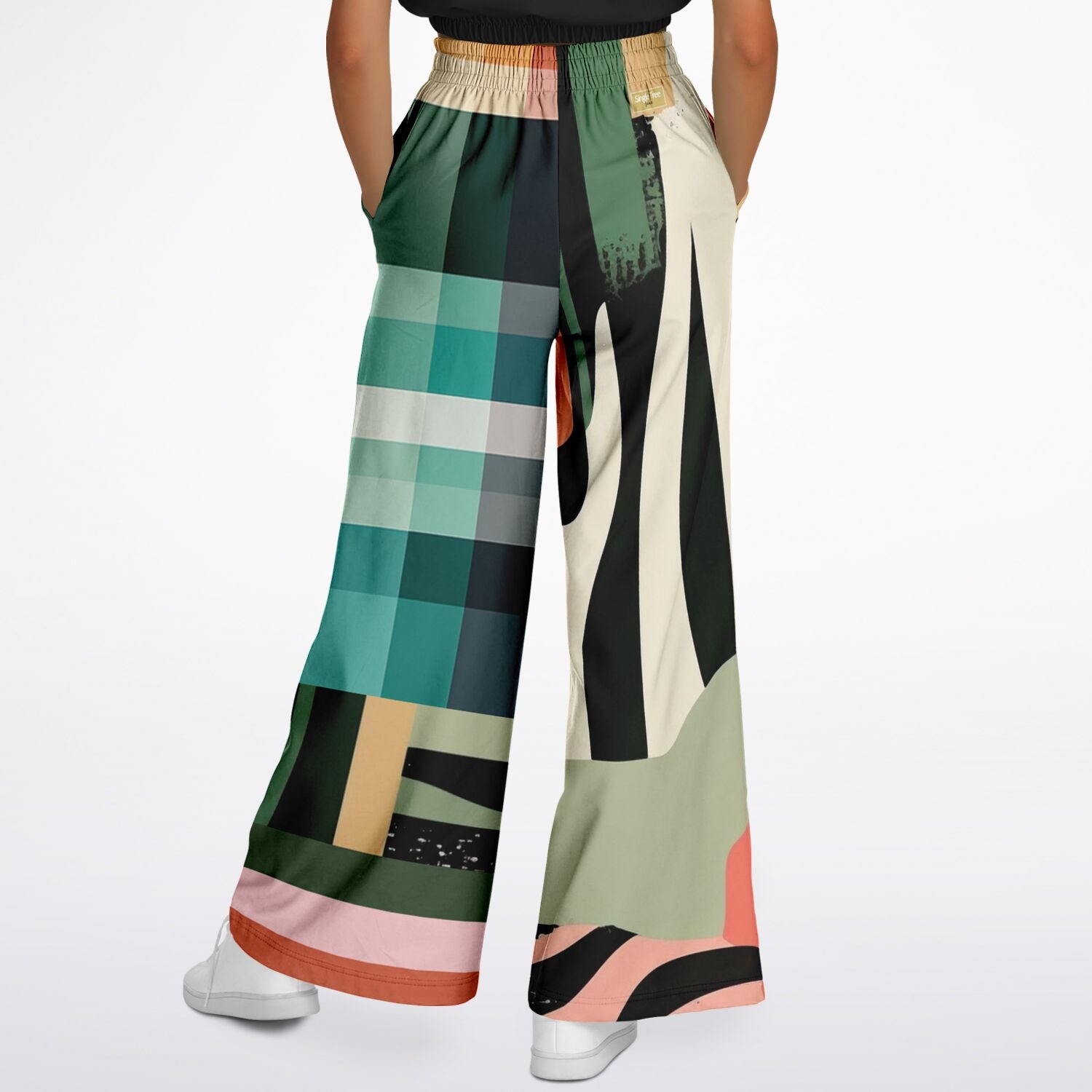 Sweet Clementine Abstract Plaid Stripe Eco-Poly Wide Leg Pants