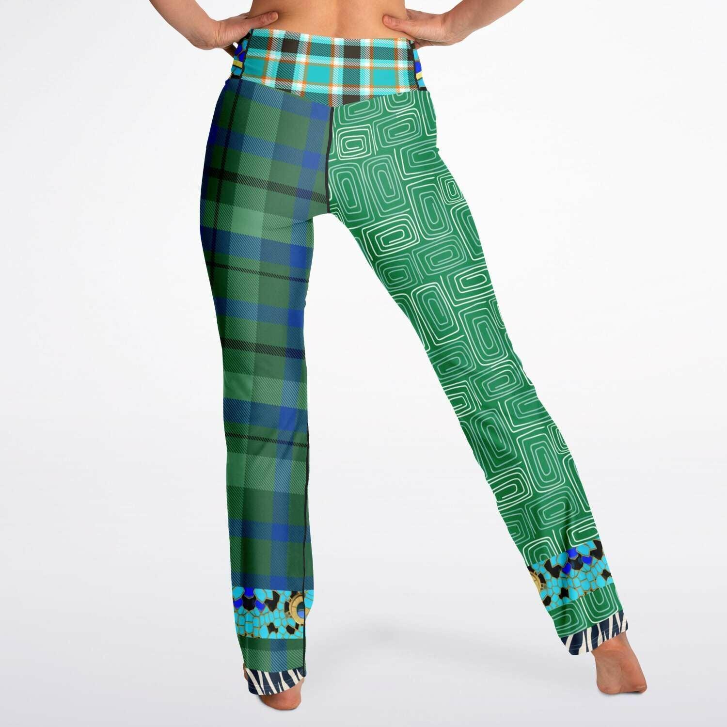 Electric Garden Maze Geometric Plaid Flare Leggings