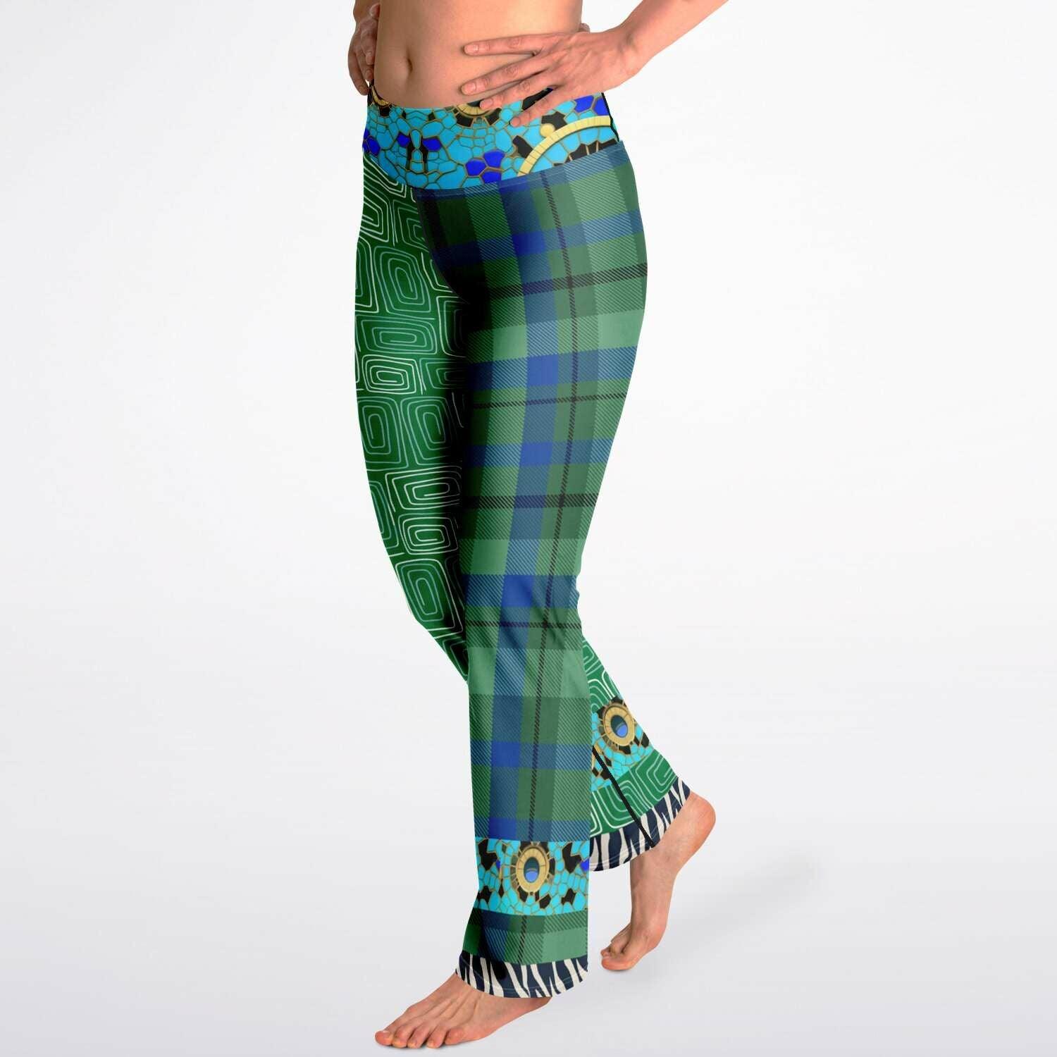 Electric Garden Maze Geometric Plaid Flare Leggings